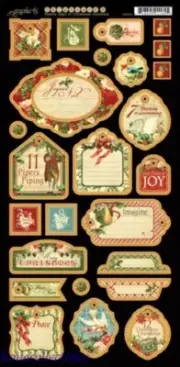 Graphic 45 12 Days of Christmas Chipboard #2 Die-Cuts 6"X12" Sheet Journaling