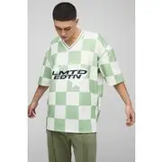 Mens Sage Oversized Structured Heavyweight Checkerboard Sports T-Shirt