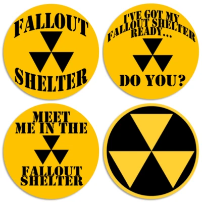 Fallout Shelter Sign Symbol Nuclear Retro - 4 Pack Circle Stickers 3 Inch