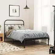 Bedroom Furniture Metal Bed Frame Without Mattress with Headboard Black 107x203 cm King Single