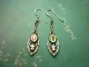 Quirky Gothic Gift Vintage Sterling Silver Earrings - Paua Shell - Bats - 925