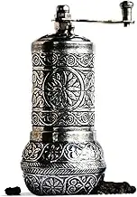 Bazaar Anatolia Turkish Pepper Mill Grinder Refillable Spice 4.2" Manual Crank Handle (Dark Silver)