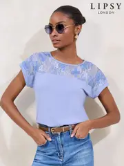 Lipsy Blue Crotchet Detail T-Shirt (F47896) | $67