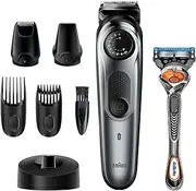 Braun Beard Detail Trimmer, Hair Clippers for Men, Cordless & Rechargeable, Mini Foil Shaver with Gillette ProGlide Razor, Silver, 10 Piece Set
