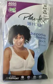 Playtex 4695 18 Hour Custom Flex Back Front Close Bra Wireless 44C Black New
