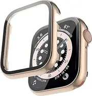 Miimall Compatible for Apple Watch 40mm Metal Cases with Screen Protector, Glossy Aluminum Case HD Tempered Glass Screen Protector Bumper Case Cover for Apple Watch 40mm Series SE 6 5 4(Rose Gold)