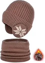 [LIHWKD] Children's Winter Fleece Scarf Suit,Ear Protective Hat and Scarf Set Kids,Warm Knit Beanie Cap with Fleece Lining