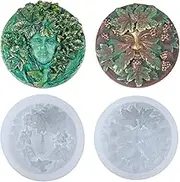 Greenman and Greenwoman Plaque Sculpture Silicone Molds Set for Fondant Cake Decoration, Epoxy Resin Jewelry Casting, Polymer Clay Concrete Cement Craft