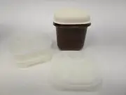 Nos Vintage Tupperware Mini Ice Bucket Brown and Beige And 2 Ice Cube Trays