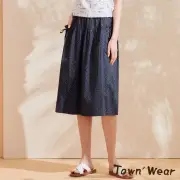 【TOWN’WEAR 棠葳】休閒小細格抽繩口袋長裙(中長裙/格紋/鬆緊)