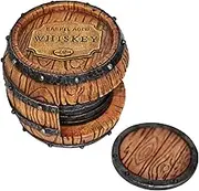 Whiskey Barrel Drink Coasters Unique - Bar Decor and Accessories Beer Coaster - Home Decorations for Dining Room Drink Coasters - Modern House Decor Coaster Set with Holder Cute Kitchen Decor Man Cave