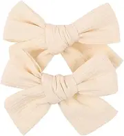 3.2'' Girls Ivory Linen Hair Bows Clips - Alligator Clips Hair Accessories for Little Girls, Toddlers, Kids, and Teens