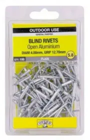 Otter BLIND RIVETS 100Pcs Open Aluminium- 4.0x12.7mm, 4.8x3.2mm Or 4.8x4.8mm