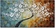 Muzagroo Art White Flower Oil Painting Painted by Hand with Raised Texture on Canvas Floral Wall Art for Living Room Bedroom Wall Art Canvas Painting Wall Décor Ready to Hang(20x40in)
