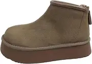 [SUNKOX] Women's Winter Snow Boots Classic Faux Fur Lined Slip On Ankle Ultra Mini Platform Boot Comfortable With Heel Zipper for Easy Wearing