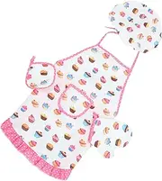 Amosfun 4Pcs Kids Apron and Chef Hat Oven Mitts Pot Holder Mat Set Pleated Skirt Aprons Adjustable Kitchen Apron with Pockets for Baking Cooking Painting Play Kitchen