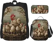 [CADREWY] A Brood Of Chickens Print Travel Bag Adjustable Shoulder Straps Lunch Bag Pencil Case Large Capacity Bag, Black, One Size