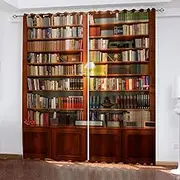 Blackout Curtains for Bedroom Vintage Bookshelf 2 x W150cm x D230cm Thermal Insulated Blackout Curtains Heat and Full Light Blocking Curtains Window Drapes for Living Room 2 Panels Set
