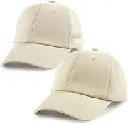 [SONMONY] 2-Pack Toddler Baseball Hats for Kids Girls Soft Cotton Mesh Back Trucker Hats Adjustable Toddler Hats for Girls Boys, Beige, One Size