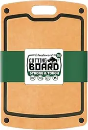 [Freshware] Cutting Boards for Kitchen, Wood Fiber Cutting Board with Juice Grooves, Non-Slip Corners and Easy Handle | BPA-Free, Non-Porous, Dishwasher Safe, Natural/Slate, 14.6.7 by 11 Inch
