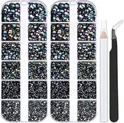 5320 Pieces Flat Back Gems Round Crystal Rhinestones 6 Sizes (1.5-6 mm) with Pick Up Tweezer and Rhinestones Picking Pen for Crafts Nail Face Art Clothes Shoes Bags DIY (BlackAB)