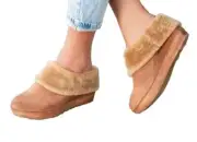 Sundance Antelope No8 TOPPA Suede Mules Slip On Wedge Furry Cognac Size 8 NIB
