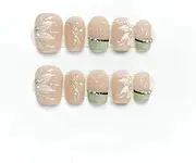 Hand Pressed Nails French Flower Design Translucent Reusable Fake Nails Artificial Manicure Wearable