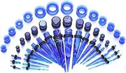 [vogem] 50Pcs Ear Stretching Kit Acrylic 14G-00G Ear Tapers and Silicone Tunnel Marble Pattern Ear Stretchers Expander Piercing Set Body Jewelry (Sky Blue), Acrylic
