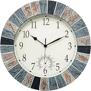 UMEXUS Outdoor Clock with Thermometer, 13 Inch Retro Large Waterproof Wall Clocks Indoor Silent Non-Ticking Battery Operated Weatherproof Decor for Garden Kitchen Bathroom