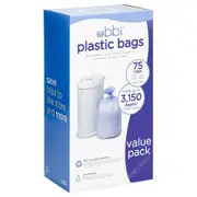 Ubbi Bin 3 Pack Plastic Liner Bags - 75 Bags Holds up to 3150 Newborn Nappy Diapers