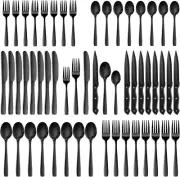 48 Pieces Black Silverware Set Flatware with Steak Knives Food-Grade Stainless