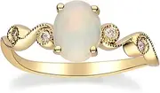 [Gin & Grace] Women's 14K Yellow Gold Natural Ethiopian Opal Ring With Real Diamonds (TW1902R-EO-Parent)