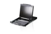 ATEN Rackmount KVM Switch Dual Rail 8 Port VGA PS/2-USB w/ 19' LCD Display, 2x Custom KVM Cables Included, 1280x1024@75hz Display, LED Illumination