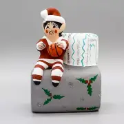 JEMEZ PUEBLO-HAND MADE POTTERY ELF SITTING ON GIFTS by DIANE LUCERO