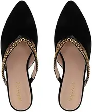 [MAYPIE] Pointed Toe Mules for Women Chain Flat Slides Backless Loafers Mule Shoes