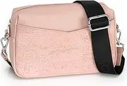 [Jackie&Jill] Small Crossbody Bags Purses for Women,Cork & Leather Shoulder Handbags with Wide Strap,Top Zipper Camera Bag