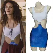 Movie Pretty Woman Julia Roberts Cosplay Vivian Ward Sexy Blue Bare Waist Tie-dye Cutout Dress L