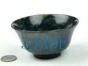 Hand Carved Natural Black Green Jade / Serpentine Stone Bowl