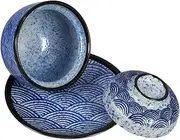 [LABRIMP] Traditional Japanese Wave Ceramic Bowl Lid Multifunctional Soup Container for Home Restaurant Bento Shop