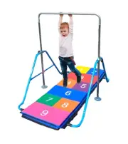 Jungle Kids Monkey Horizontal Bar Kip Training Bars Blue + 6Ft Thick Numeric Mat