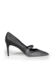Black Leather Embellished Pumps