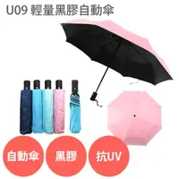 在飛比找PChome24h購物優惠-U09【抗UV 輕量 黑膠自動傘】多色可選 自動傘 三折傘