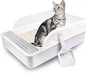 Open Cat Litter Tray Box Kitty Toilet with Extra Large Entry and Splash