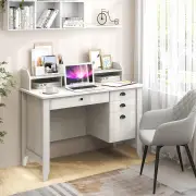 Costway120cm Computer Desk with 4 Storage Drawers &amp; Hutch for Home Office-White