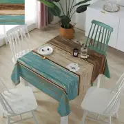 Teal Rustic Tablecloth Waterproof For Square/Round/Rectangle Table Cloth 54x5...