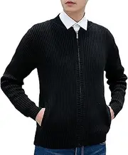 [Generic] Men's Full Zip Cardigan with Front Pockets Full Zip Up Cardigan Sweater for Men Casual Zipper Knitted Sweater