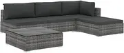 'vidaXL Outdoor Garden Lounge Set - Stylish Grey Poly Rattan Sofa Set with Cushions, Tempered Glass Coffee Table