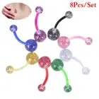 8PCS Mix Acrylic Glitters Belly Button Navel Ring Barbell Body Piercing Jewe_f8