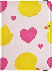 [Amooorous] Cartoon Cute Yellow Duck Love Leather decorative Passport and Vaccine Card Holder Combo Vaccine Case Protector Cover Travel Passport Wallet With Vaccination Card Slot Lightweight, Cartoon cute yellow