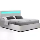 Bed Frame Double Size LED Gas Lift White COLE Artiss